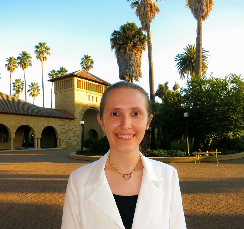 Elena Vasilache, founder of Evolyre, on the Stanford campus